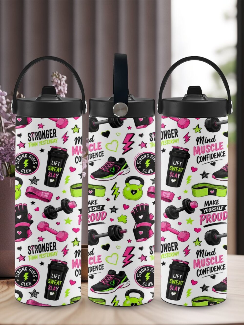Gym Sport Tumbler, Travel Mug with Handle Lid